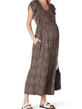 Ingrid & Isabel Leopard Print Ruffle Sleeve Maternity Jumpsuit XS